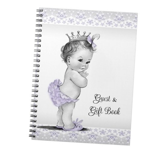 Lavender Purple Gray Baby Shower Gift Guest Book