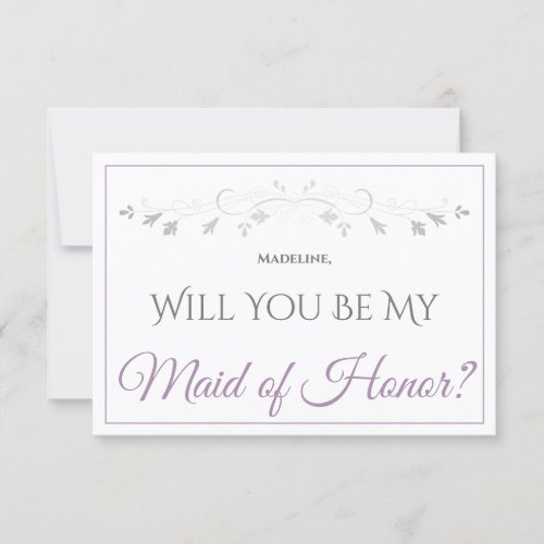 Lavender Purple  Gray Be My Maid of Honor Card