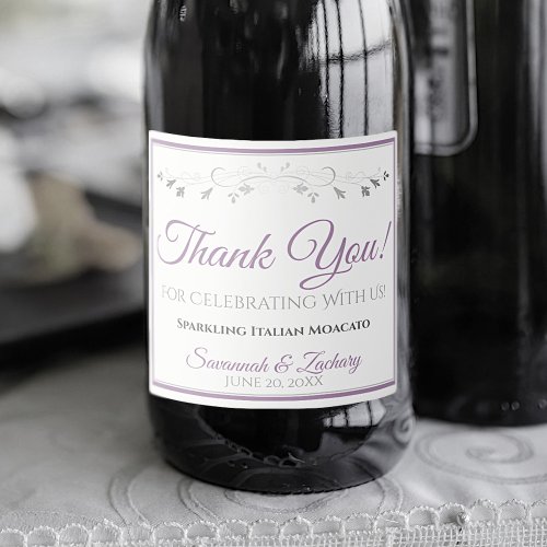 Lavender Purple  Gray Elegant Wedding Thank You Sparkling Wine Label