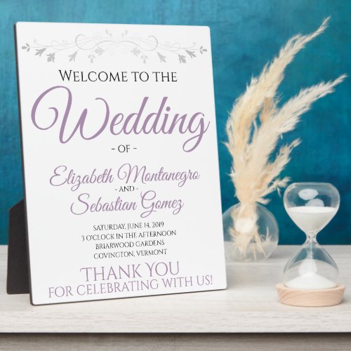 Lavender Purple  Gray Elegant Wedding Welcome Plaque