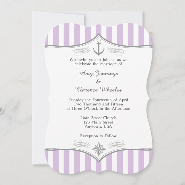 Lavender Purple Gray Nautical Wedding Invitation (Front)