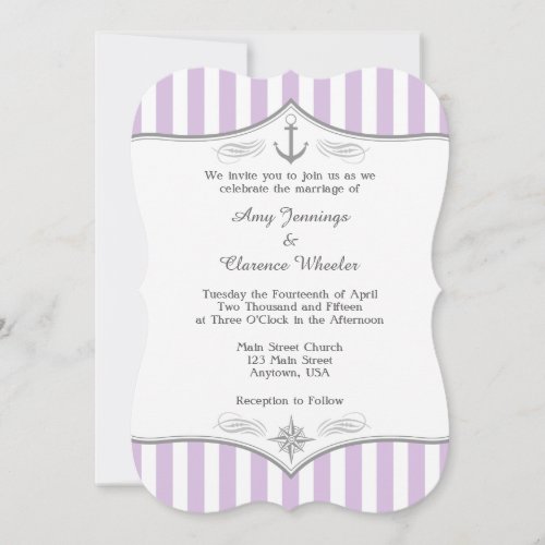 Lavender Purple Gray Nautical Wedding Invitation