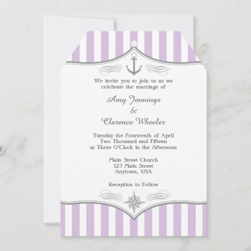 Lavender Purple Gray Nautical Wedding Invitation