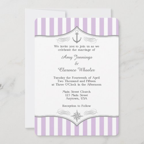 Lavender Purple Gray Nautical Wedding Invitation