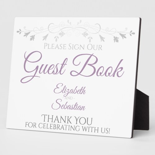 Lavender Purple  Gray Sign Our Guest Book Wedding Plaque