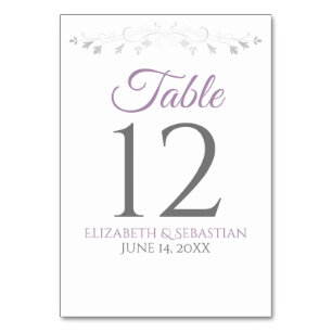 Lavender Purple & Gray Simple Elegant Wedding Table Number