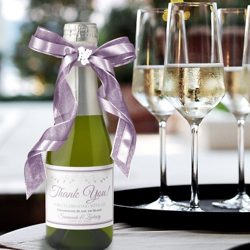 Lavender Purple Gray Simple Wedding Thank You Mini Sparkling Wine Label