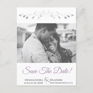 Lavender Purple & Gray Wedding Save the Date Holiday Postcard