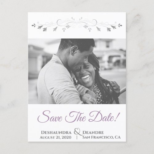 Lavender Purple  Gray Wedding Save the Date Holiday Postcard