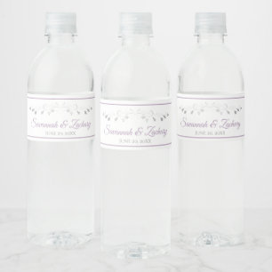 Lavender Purple & Gray Wedding Water Bottle Labels