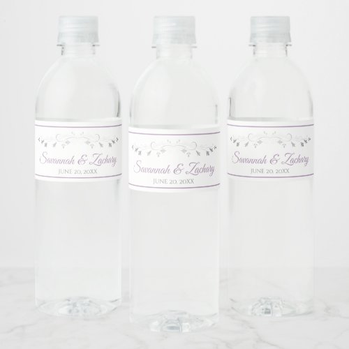 Lavender Purple  Gray Wedding Water Bottle Labels