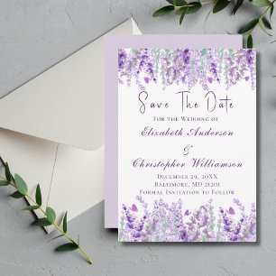 Lavender Purple Green Floral Watercolor Elegant Save The Date