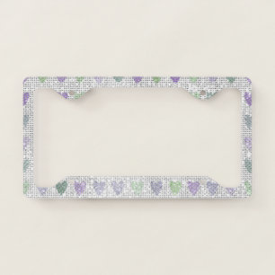 Lavender Purple Green Hearts Sparkle License Plate Frame