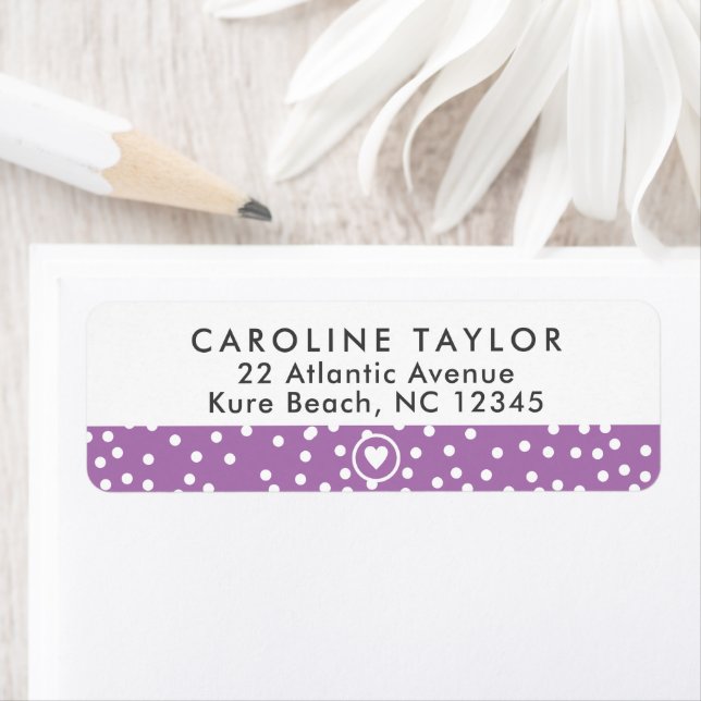 Lavender Purple Heart & Dots Cute Girly Address Label (Insitu)