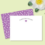 Lavender Purple Heart & Dots Cute Girly Note Card<br><div class="desc">This design features space for a name in a pretty curve over a simple heart graphic. Click the customize button if you would like to move/scale the images and further modify the text! Variations of this design, additional colors, as well as coordinating products are available in our shop, zazzle.com/store/doodlelulu. Contact...</div>