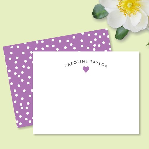 Lavender Purple Heart  Dots Cute Girly Note Card
