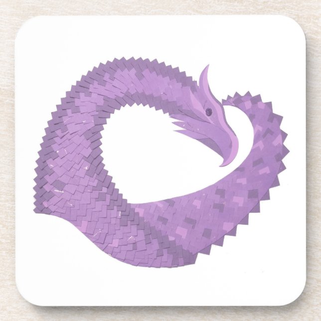 Lavender purple heart dragon on white beverage coaster (Front)