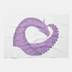 Lavender purple heart dragon on white kitchen towel