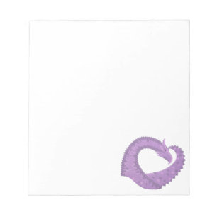 Lavender purple heart dragon on white notepad