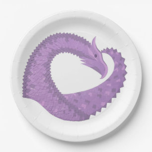 Lavender purple heart dragon on white paper plates