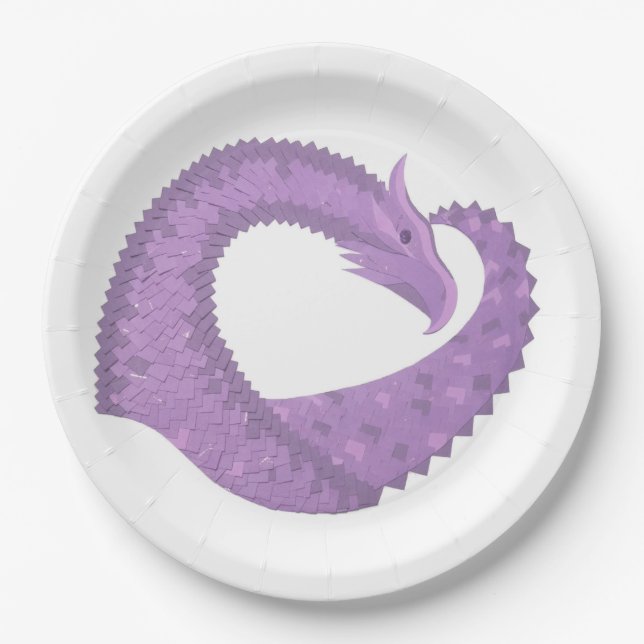 Lavender purple heart dragon on white paper plates (Front)