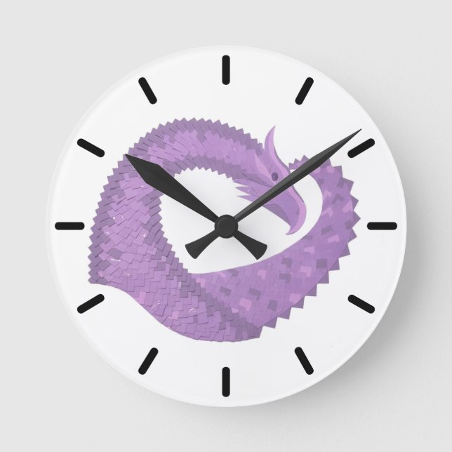 Lavender purple heart dragon on white round clock (Front)