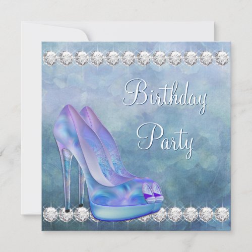 Lavender Purple High Heel Shoe Birthday Party Custom Invite