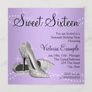 Lavender Purple High Heels Sweet 16 Party Invitation