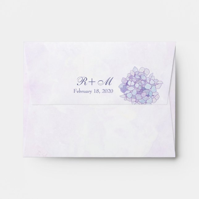 Lavender Purple Hydrangeas Monogram Wedding Envelope (Back (Top Flap))
