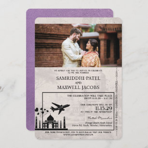 Lavender Purple India Passport Wedding Invitation