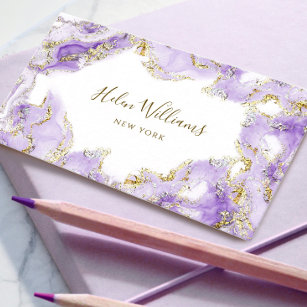 lavender purple ink marble business card