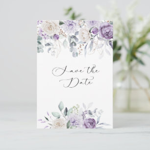 Lavender, Purple, Ivory Hydrangea Floral Save The Date