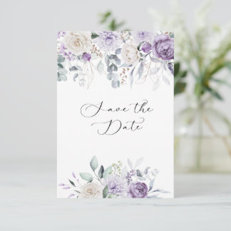 Lavender, Purple, Ivory Hydrangea Floral  Save The Date