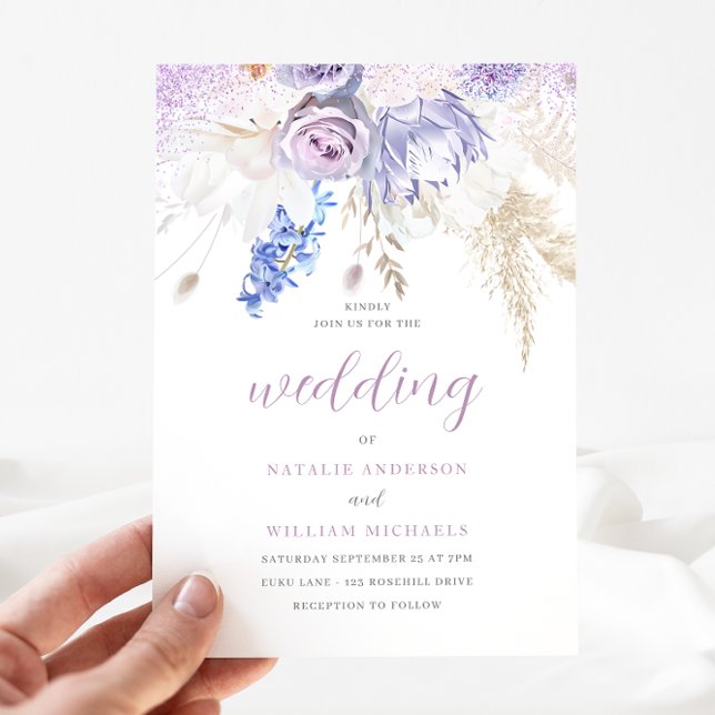 Lavender Purple & Ivory White Floral Wedding Invitation (Creator Uploaded)