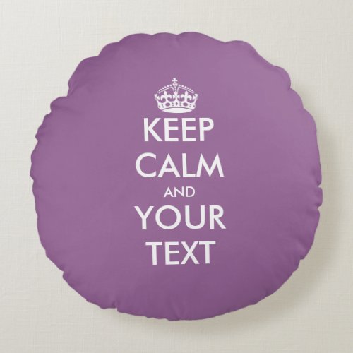 Lavender purple keep calm text round throw pillow