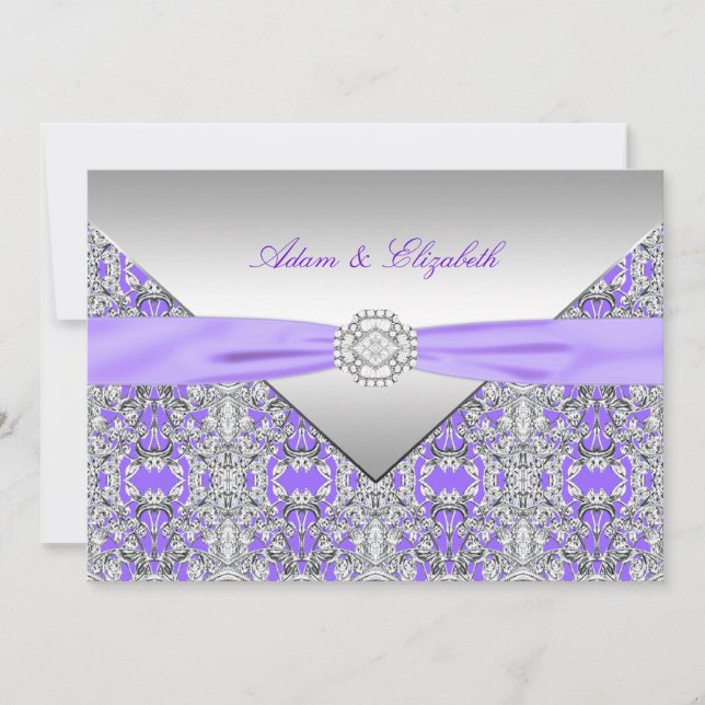 Lavender Purple Lace Diamond Ribbon Wedding Invitation (Front)