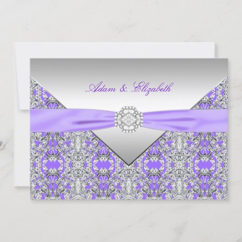 Lavender Purple Lace Diamond Ribbon Wedding Invitation