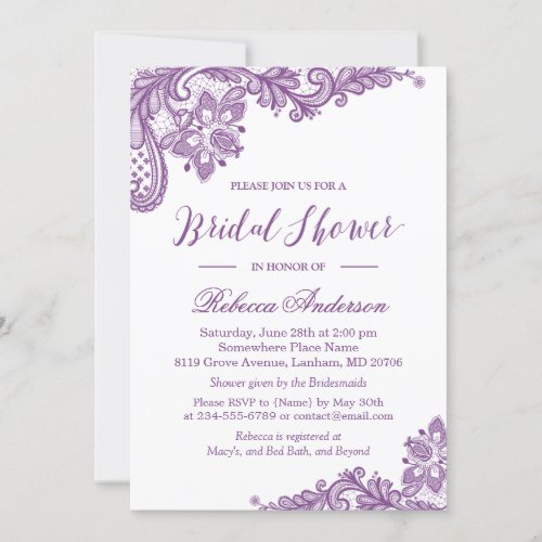 Lavender Purple Lace Elegant Floral Bridal Shower Card