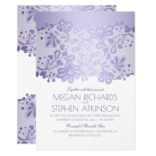 Lavender Purple Lace Elegant Vintage White Wedding Invitation Lavender Purple Lace Elegant Vintage White Wedding Invitation