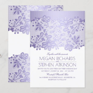 Lavender Purple Lace Elegant Vintage White Wedding Invitation