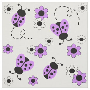 Lavender Purple Ladybug Lady Bug Floral Flowers Fabric