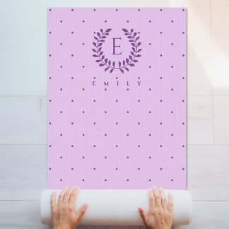 Lavender Purple Laurel Monogram Polka Dots Pattern Yoga Mat