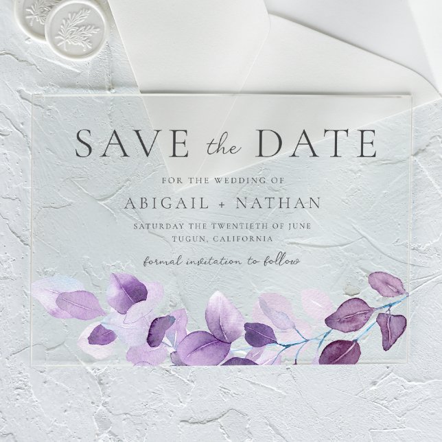 Lavender Purple Leaves Wedding Save The Date (Creator Uploaded)