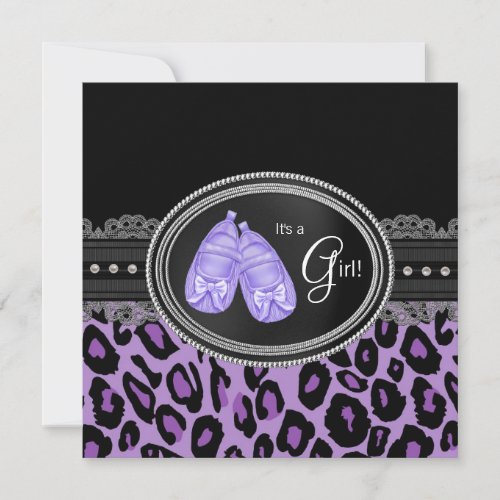 Lavender Purple Leopard Baby Girl Shower Custom Invitations