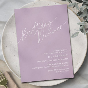 Lavender Purple Lilac Chic Minimal Birthday Dinner Invitation