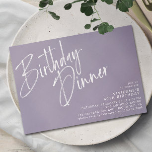 Lavender Purple Lilac Simple Birthday Dinner Invitation