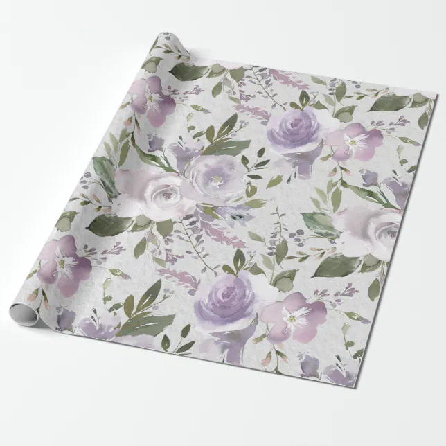 Lavender Purple Lilac Watercolor Floral Flowers Wrapping Paper | Zazzle