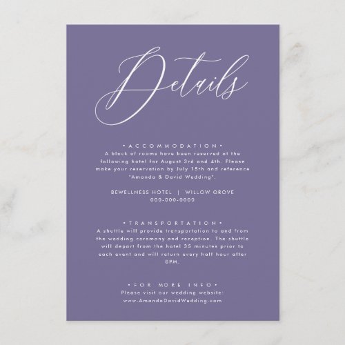 Lavender Purple Lilac Wedding Details Card