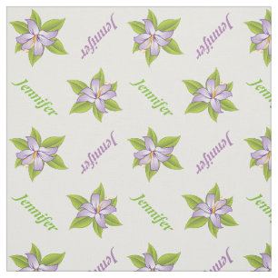 Lavender purple lily and name personalized floral fabric