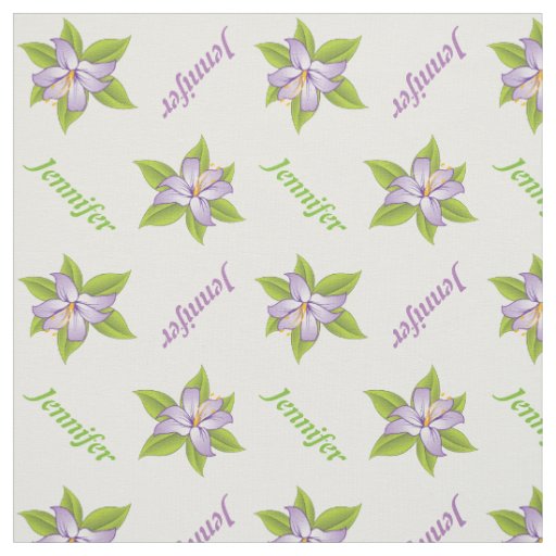 Lavender purple lily and name personalized floral fabric
